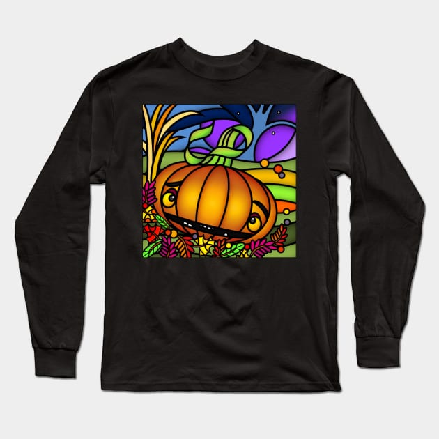 Bright Colorful Pumpkin In The Field Long Sleeve T-Shirt by egcreations